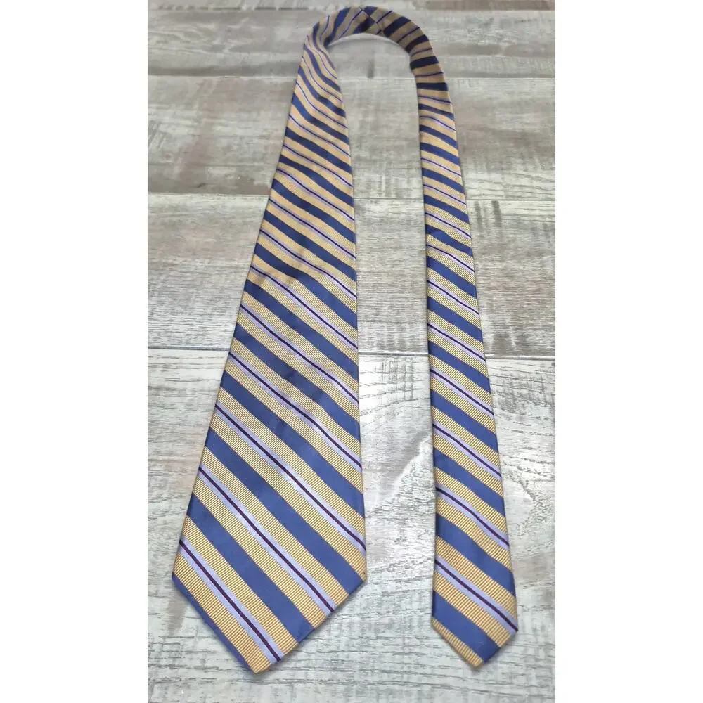 JOS A Bank Signature Collection Silk Striped Tie Blue Gold Made in Italy 3.5x60